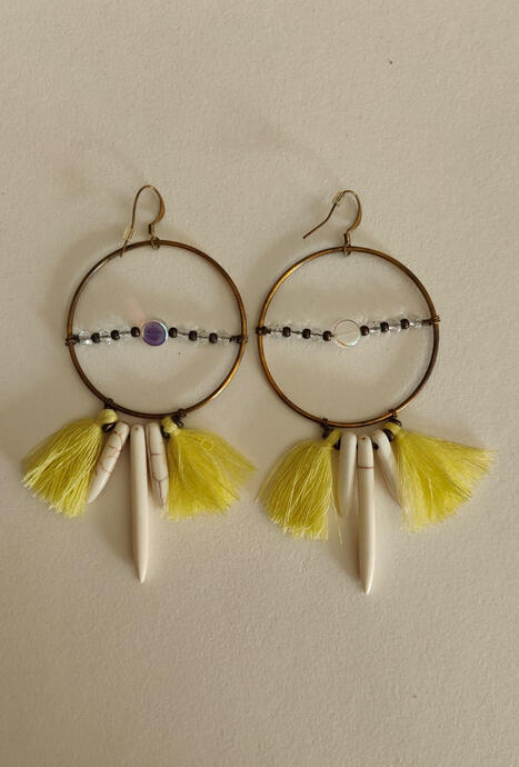 Tribal Boho Earrings with Tassels & Bone Pendant | Vintage Ethnic Statement Earrings for Women, Festival Jewelry 30.00 dh💛