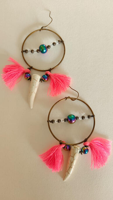 Tribal Boho Earrings with Tassels &amp; Bone Pendant | Vintage Ethnic Statement Earrings for Women, Festival Jewelry 30.00 dh🎭